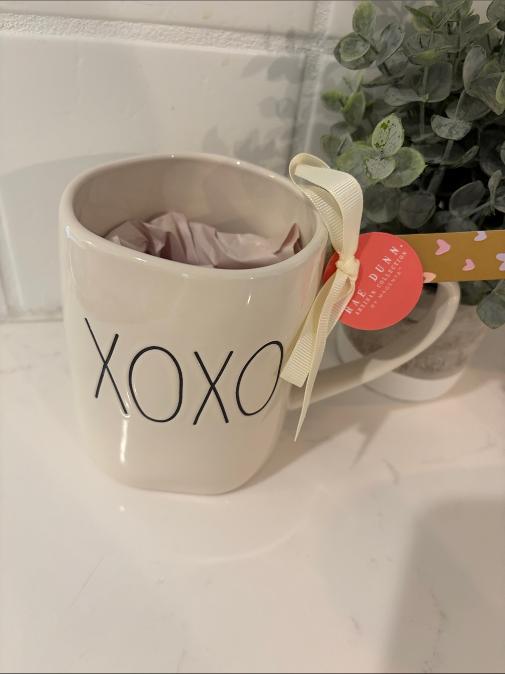 Rae Dunn XOXO Ceramic Mug in Cream with Black Lettering